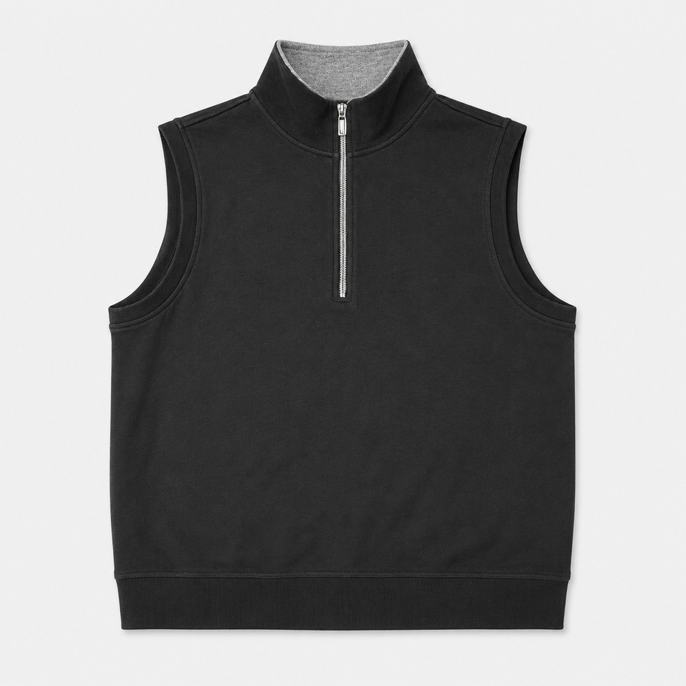 Carnoustie Mens Medium Black Gray 1/4 Zip Sleeveless Golf Vest Pullover Cotton